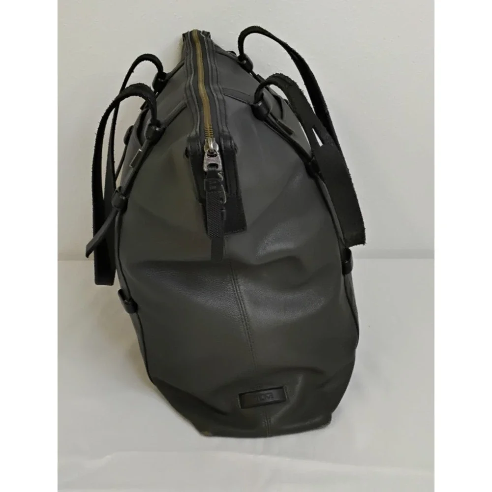 TUMI Leather Shoulder Bag Carry On Gray and Black Business Laptop Bag #J4521
